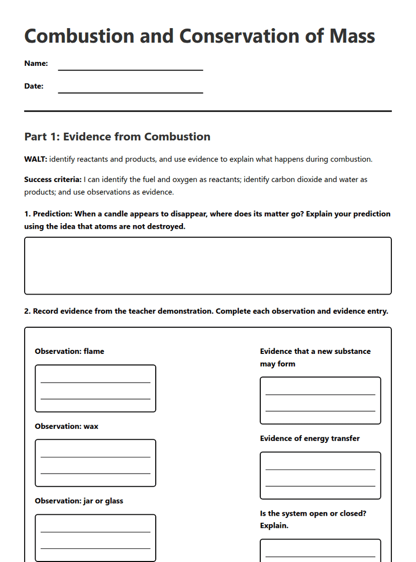 Combustion and Conservation of Mass
