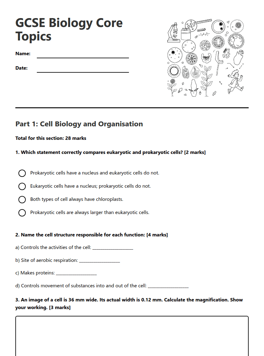 GCSE Biology Core Topics worksheet preview