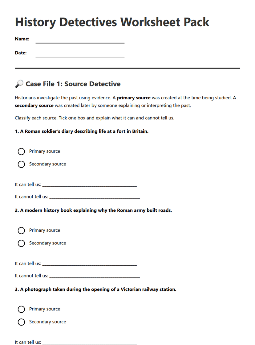 History Detectives Worksheet Pack
