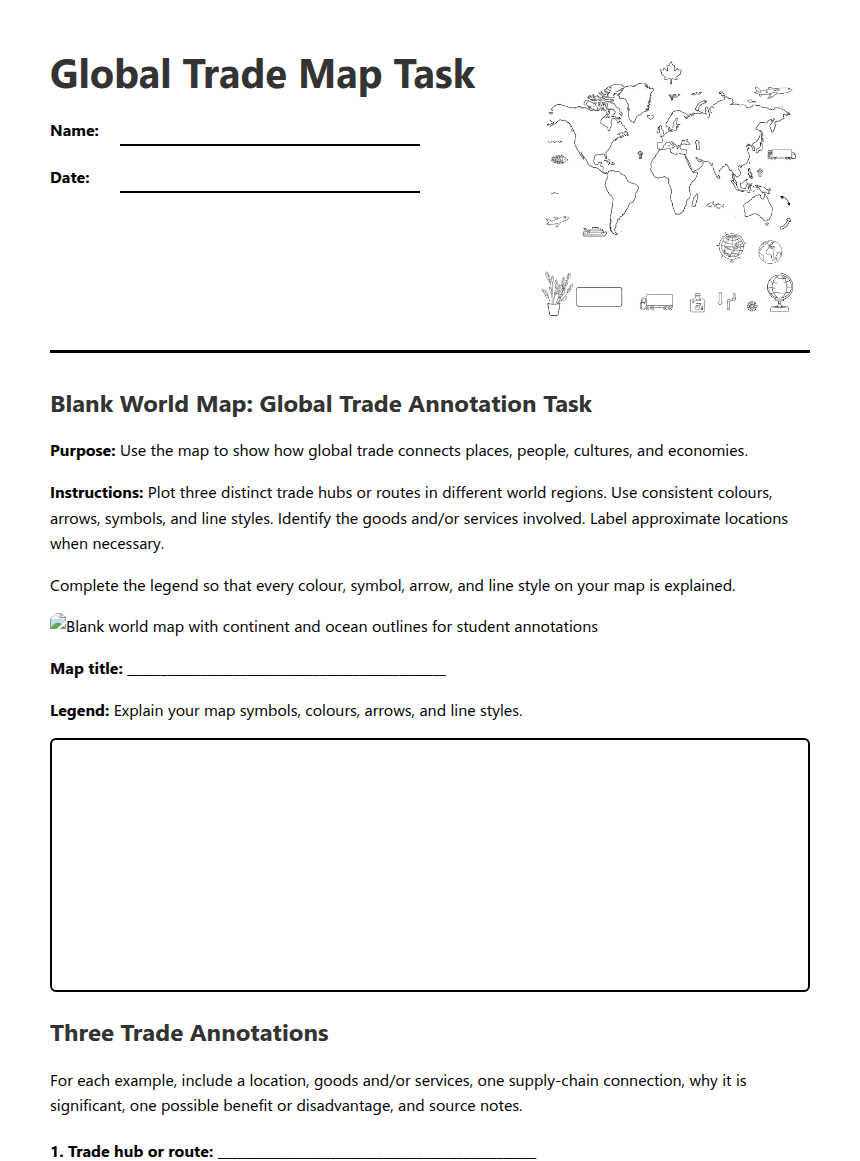 Global Trade Map Task worksheet preview