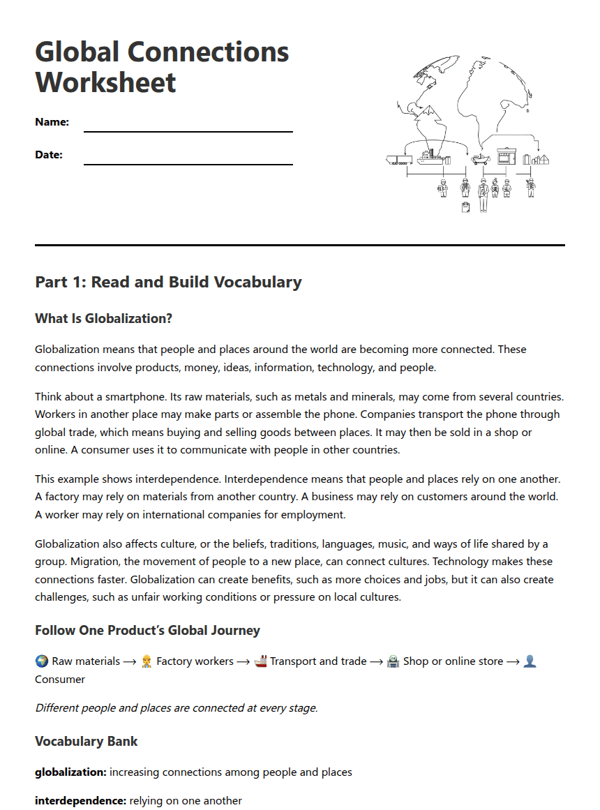 Global Connections Worksheet worksheet preview