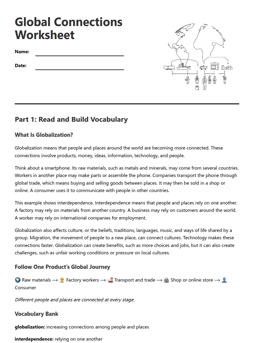 Global Connections Worksheet