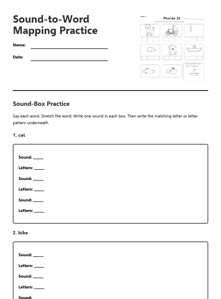 Sound-to-Word Mapping Practice worksheet preview