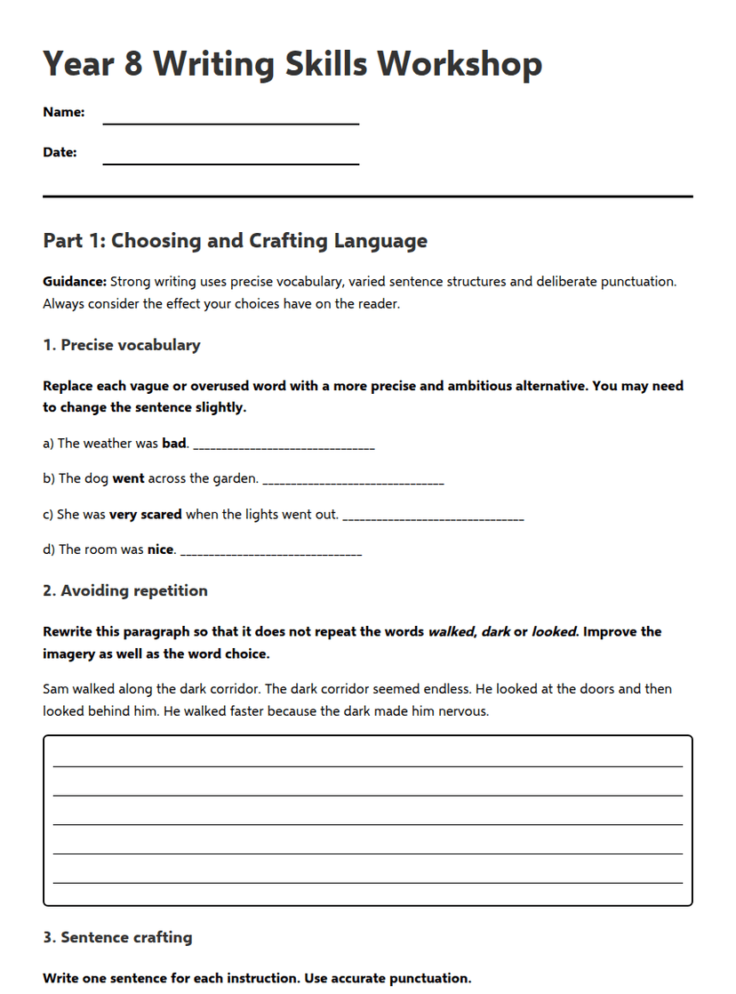 Year 8 Writing Skills Workshop