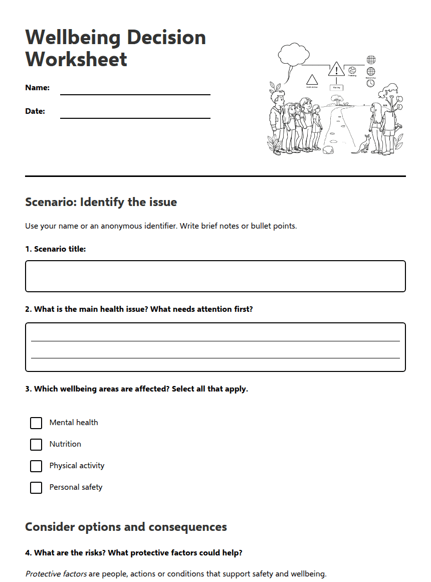 Wellbeing Decision Worksheet worksheet preview