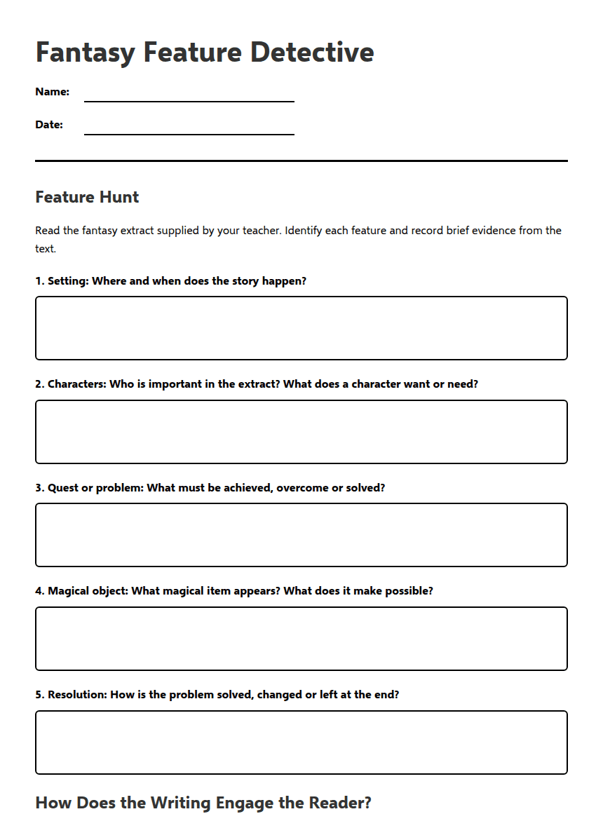 Fantasy Feature Detective worksheet preview