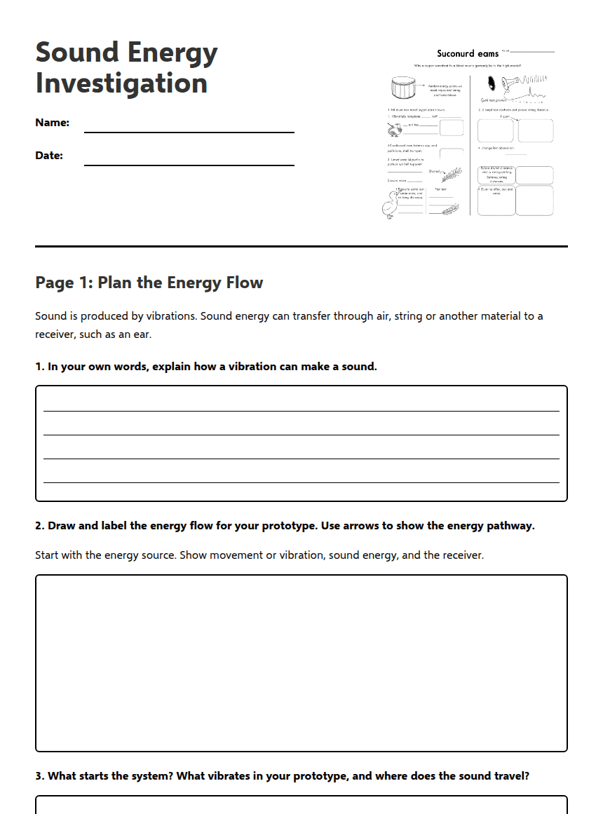Sound Energy Investigation worksheet preview