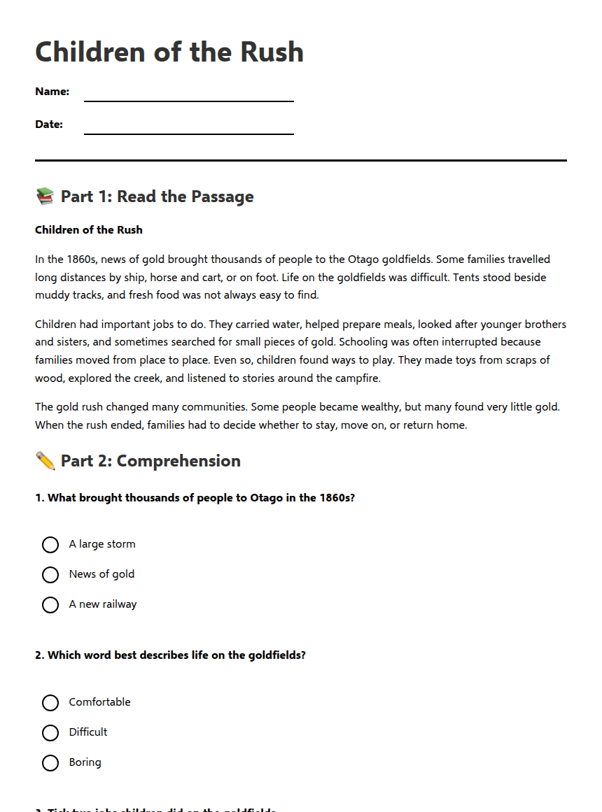 Children of the Rush worksheet preview
