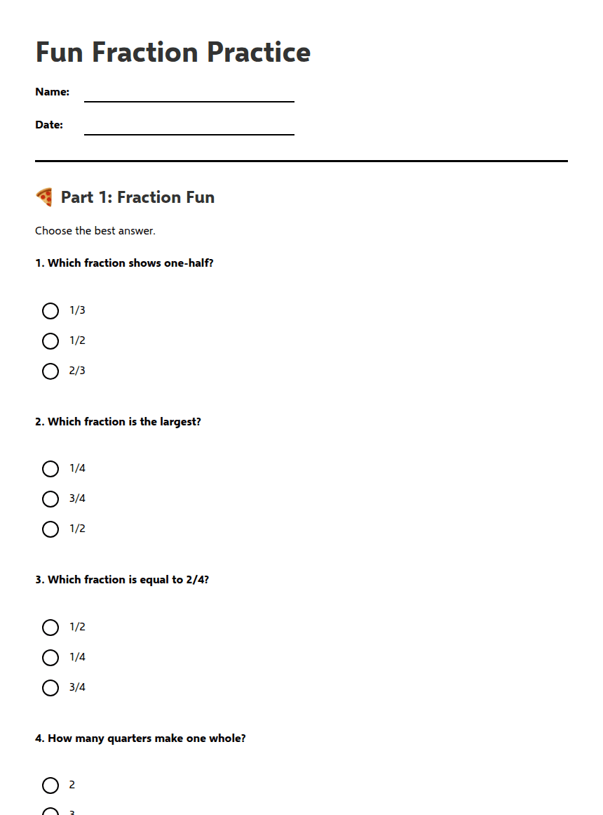 Fun Fraction Practice worksheet preview