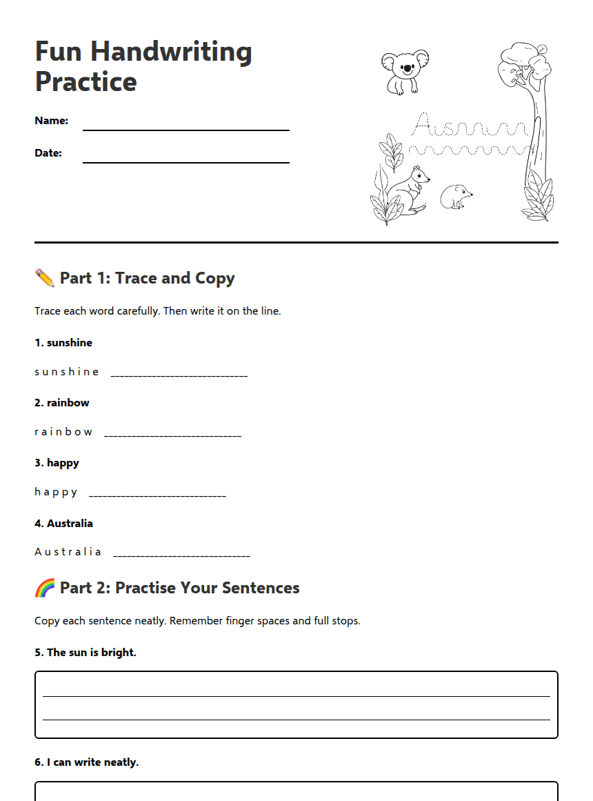 Fun Handwriting Practice worksheet preview