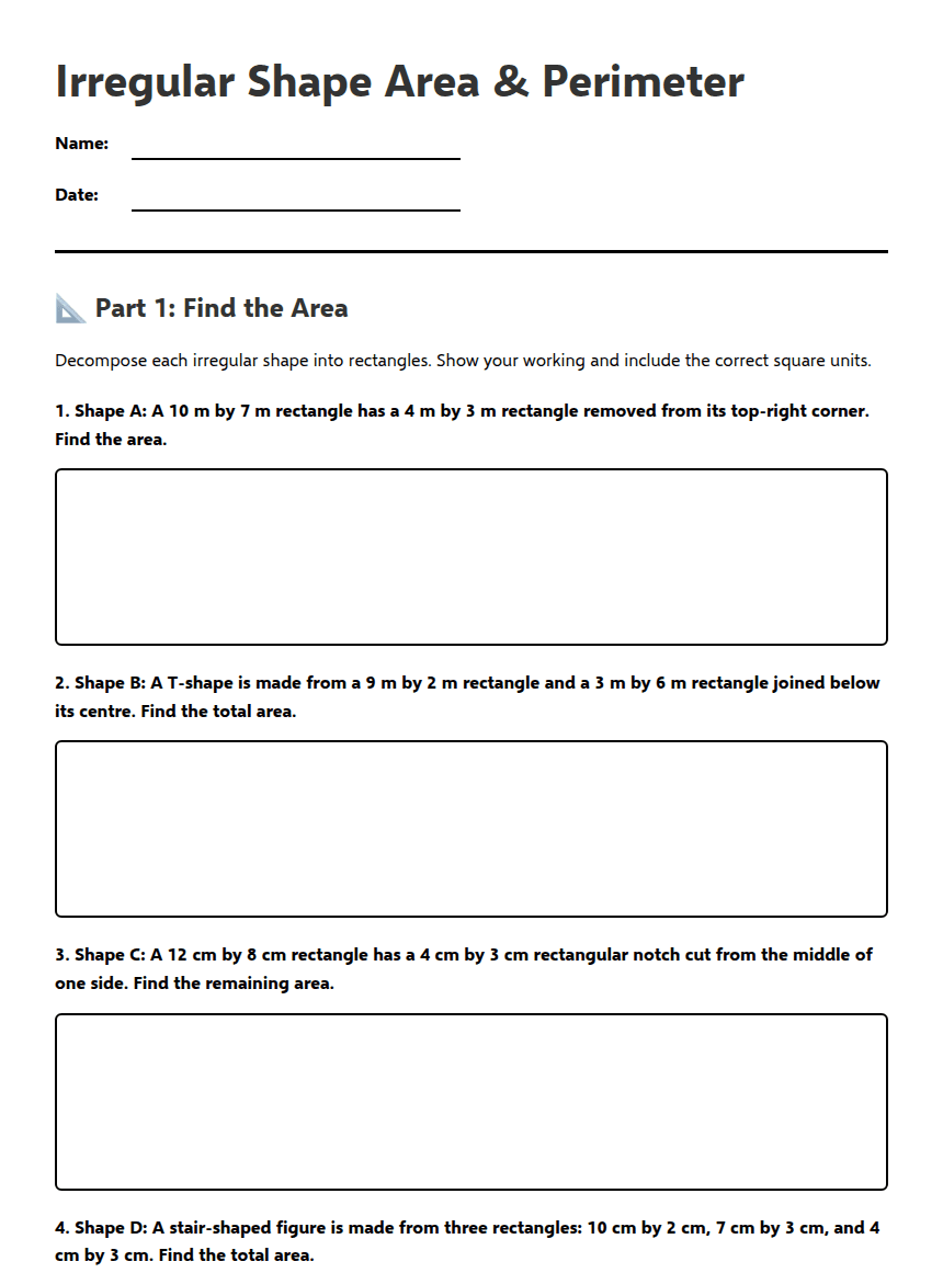 Irregular Shape Area & Perimeter worksheet preview