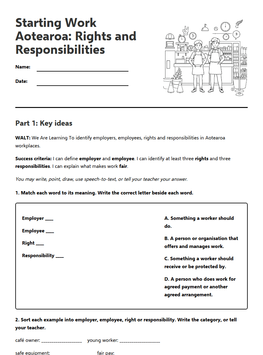 Workplace Rights and Responsibilities worksheet preview