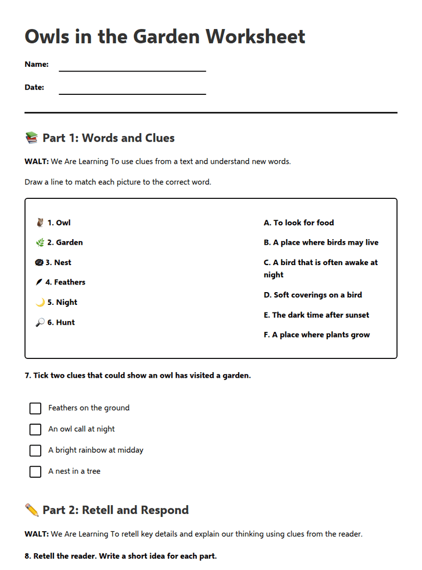 Owls in the Garden Worksheet