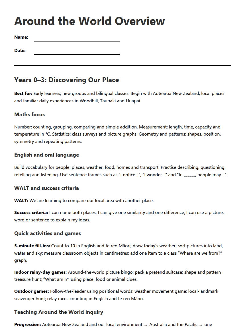 Around the World Overview worksheet preview