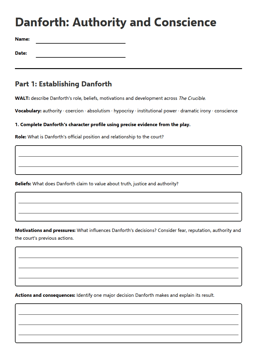 Danforth: Authority and Conscience worksheet preview