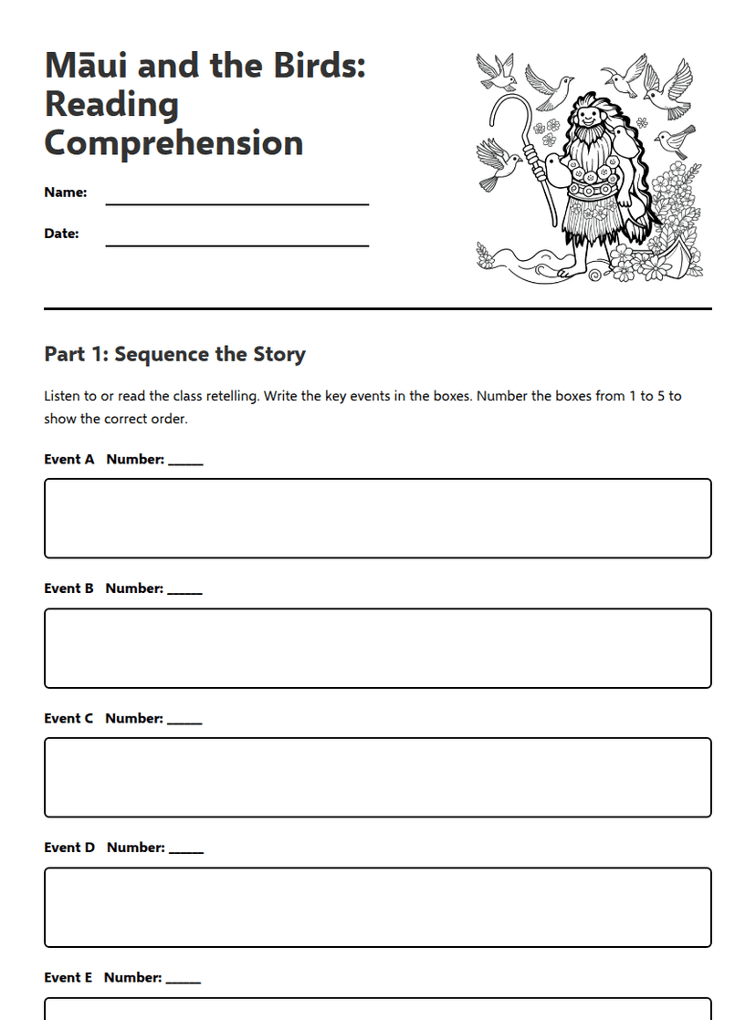 Māui and the Birds: Reading Comprehension