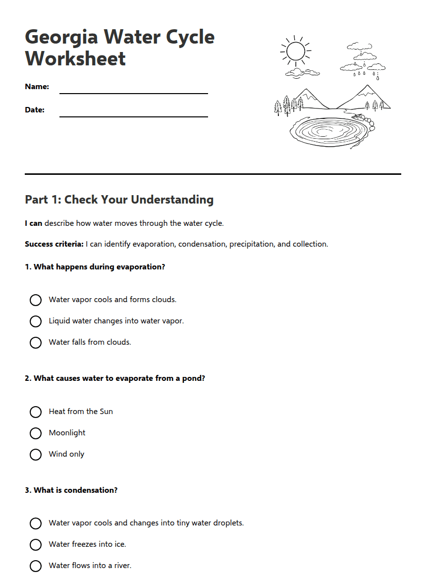 Georgia Water Cycle Worksheet worksheet preview