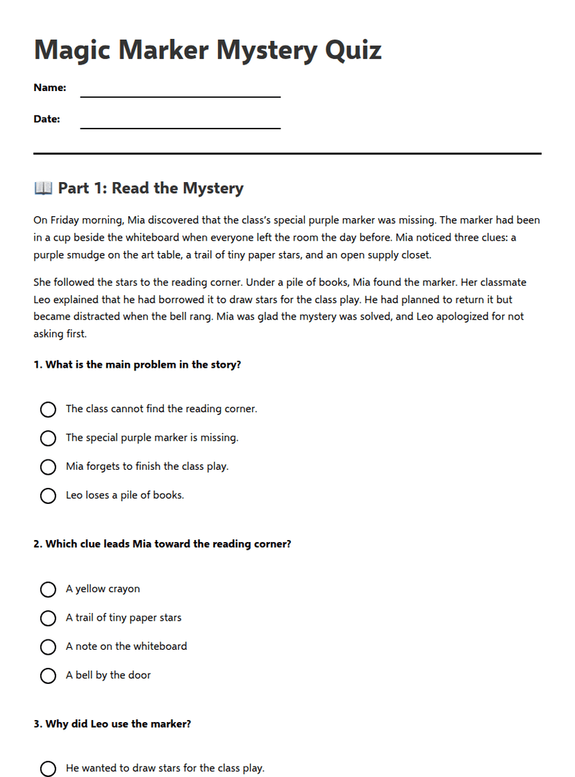 Magic Marker Mystery Quiz