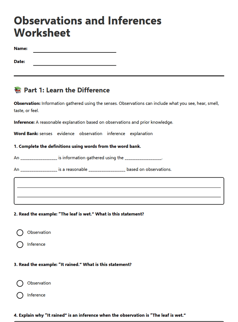Observations and Inferences Worksheet