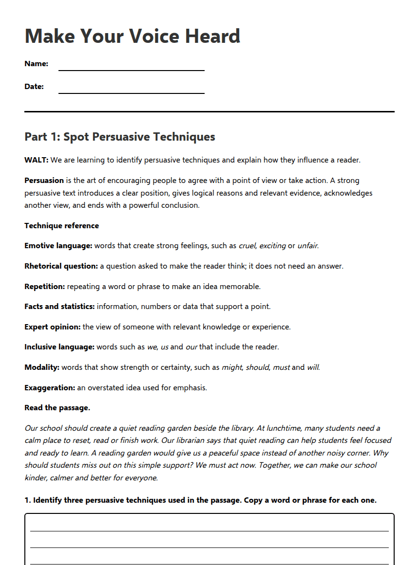 Make Your Voice Heard worksheet preview