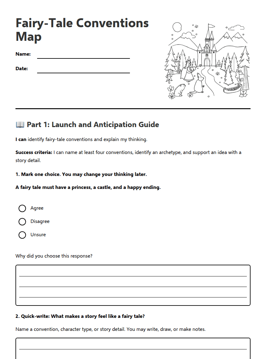 Fairy-Tale Conventions Map worksheet preview