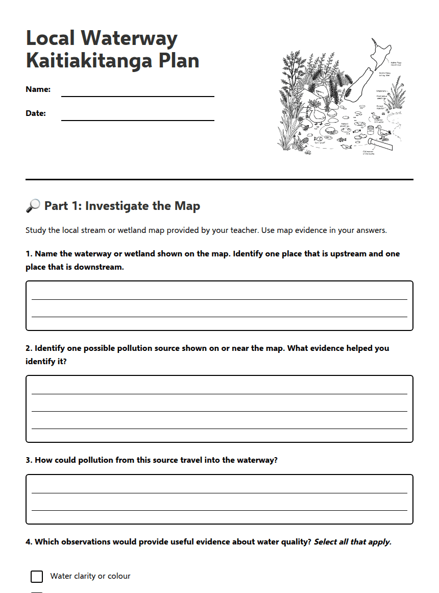 Local Waterway Kaitiakitanga Plan worksheet preview
