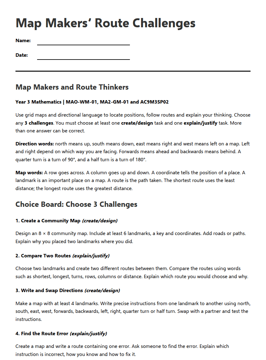 Map Makers’ Route Challenges worksheet preview