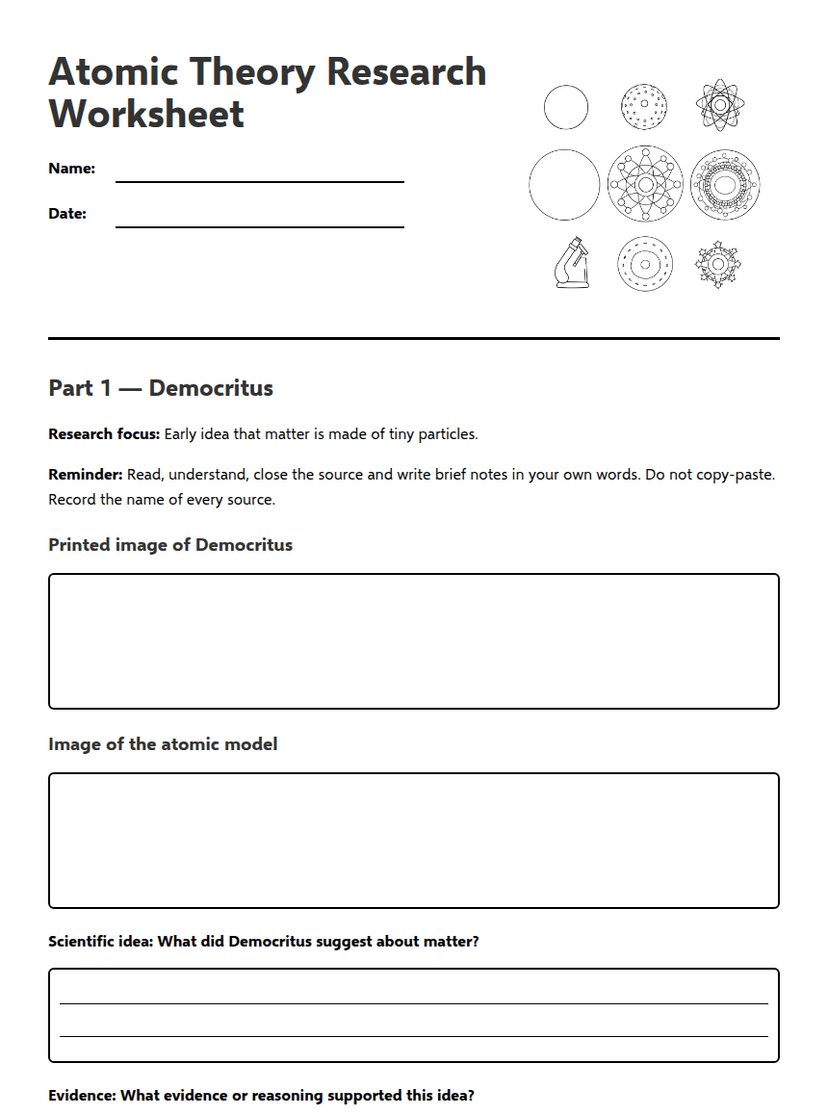 Atomic Theory Research Worksheet