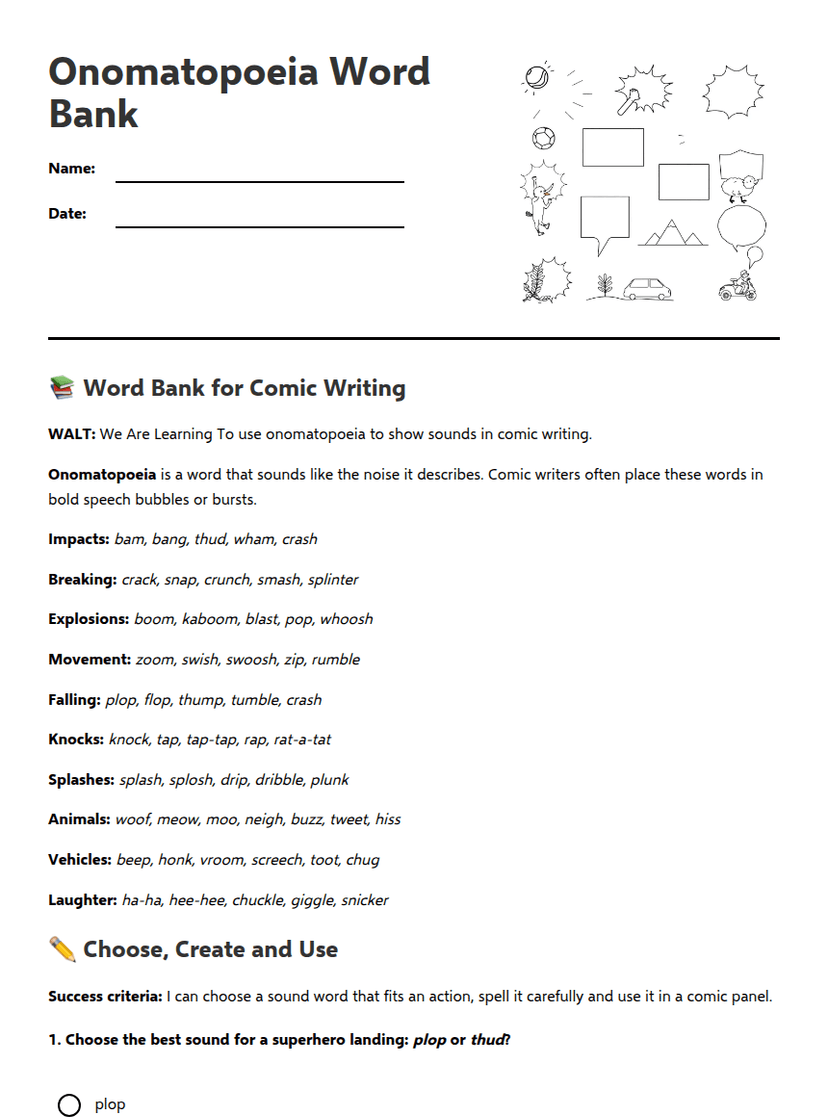 Onomatopoeia Word Bank