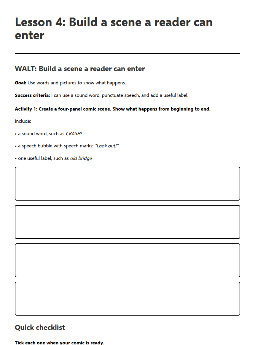 Build a Scene Comic worksheet preview