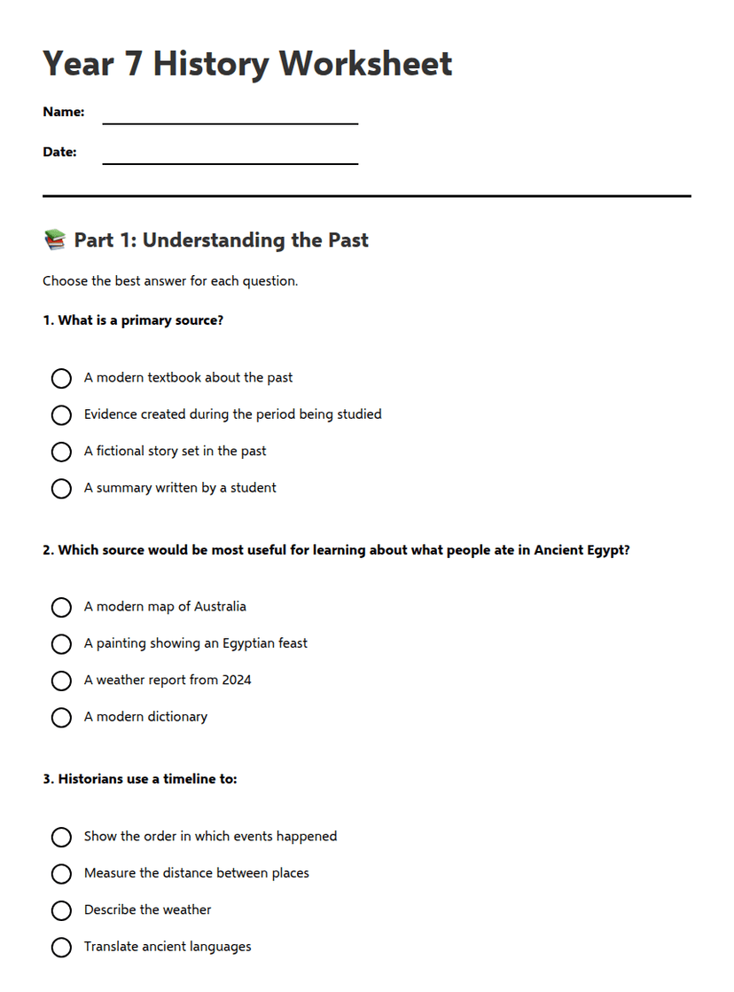 Year 7 History Worksheet
