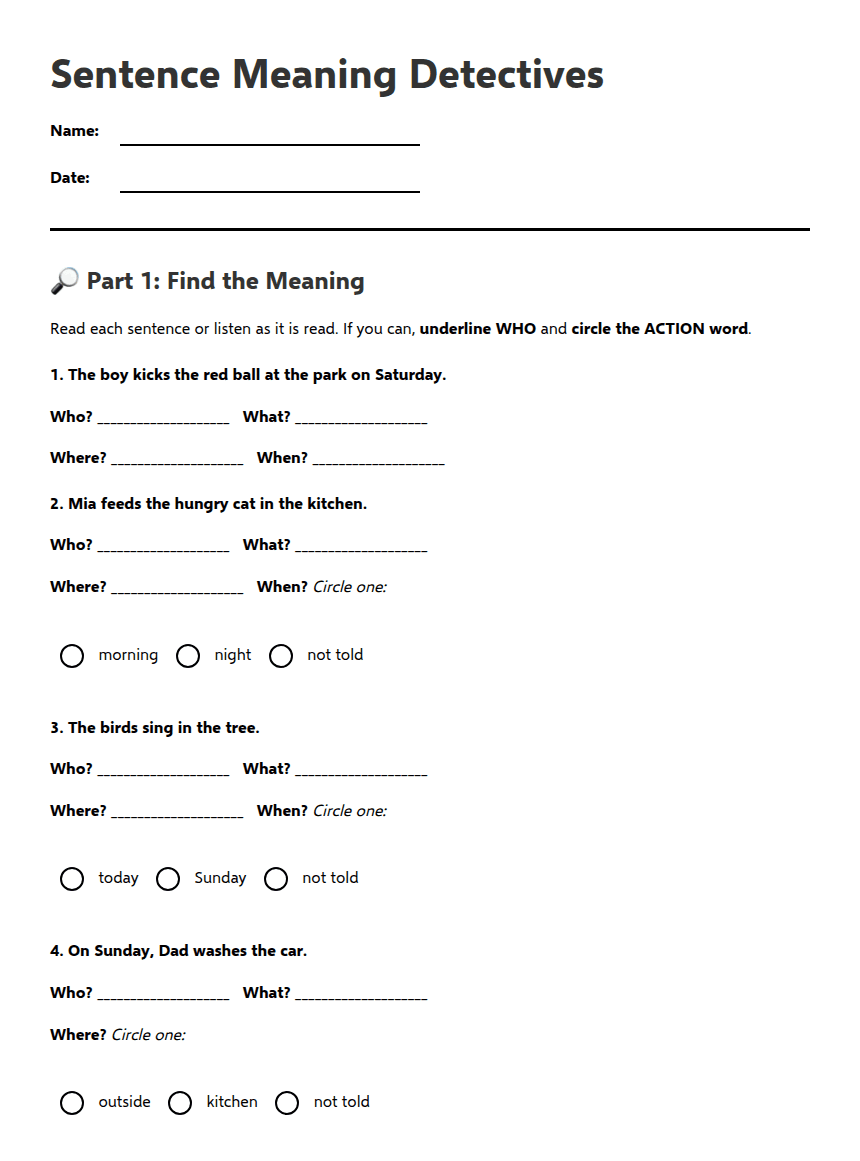 Sentence Meaning Detectives worksheet preview