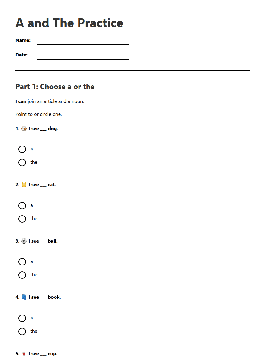 A and The Practice worksheet preview