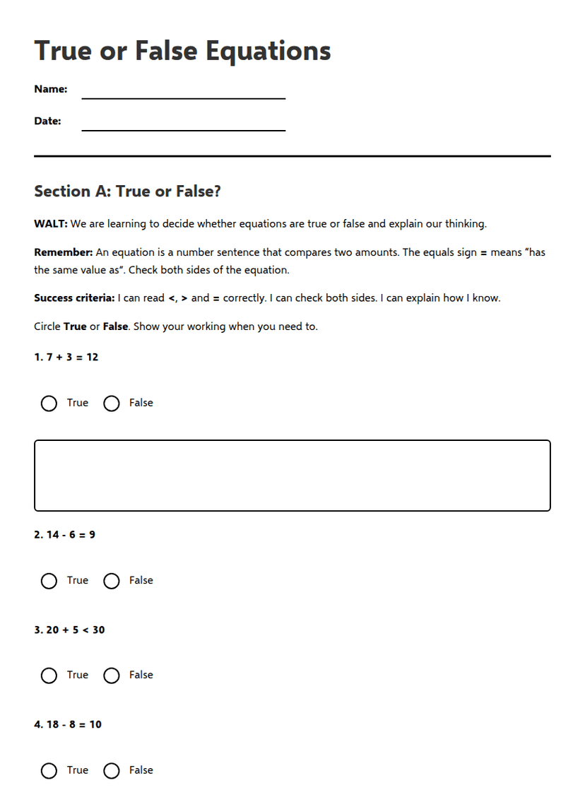 True or False Equations