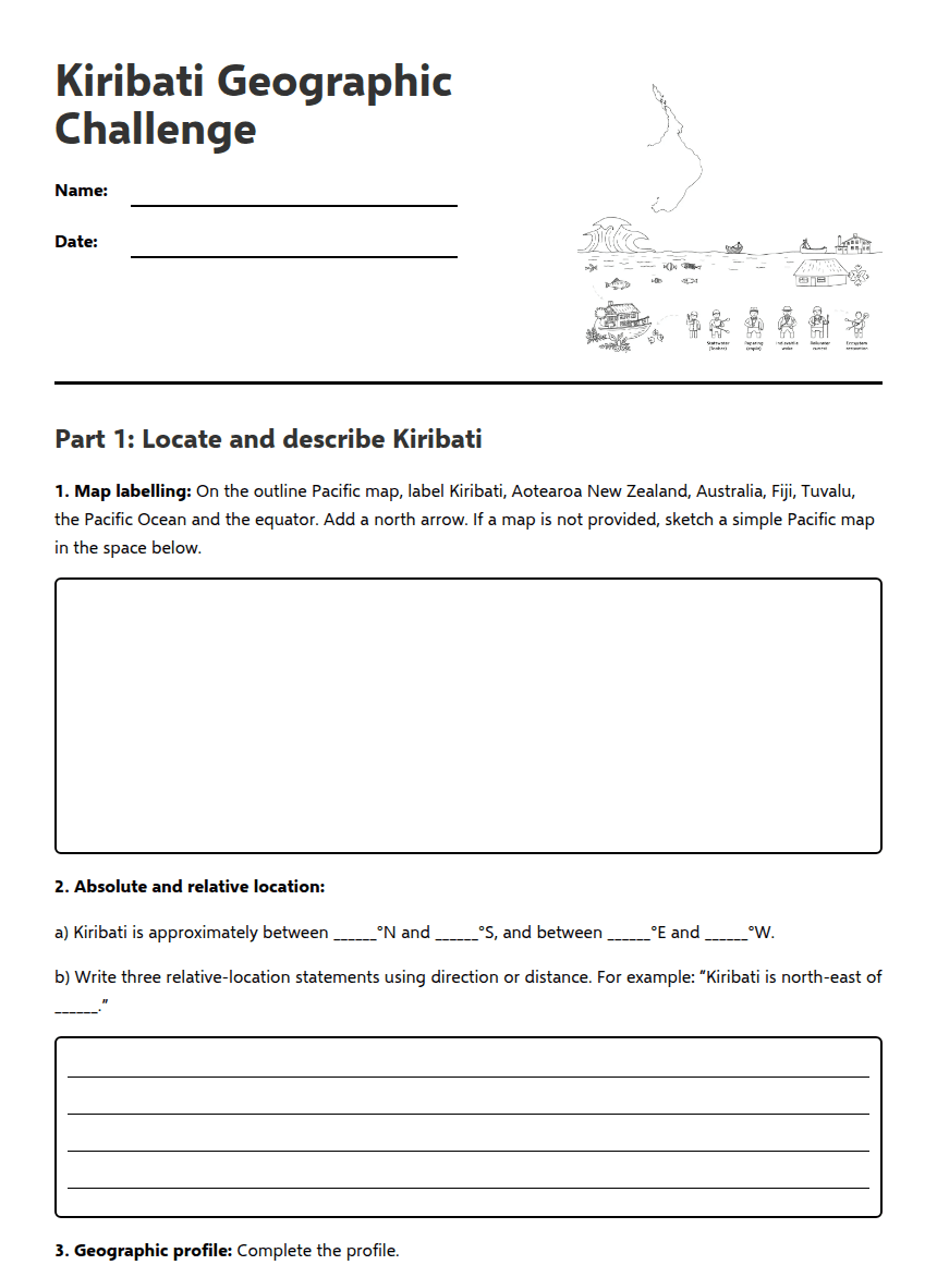 Kiribati Geographic Challenge worksheet preview