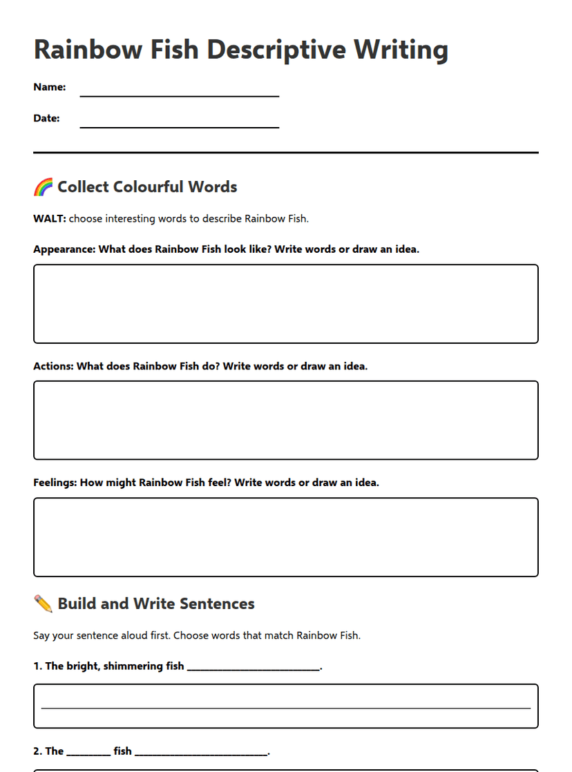 Rainbow Fish Descriptive Writing