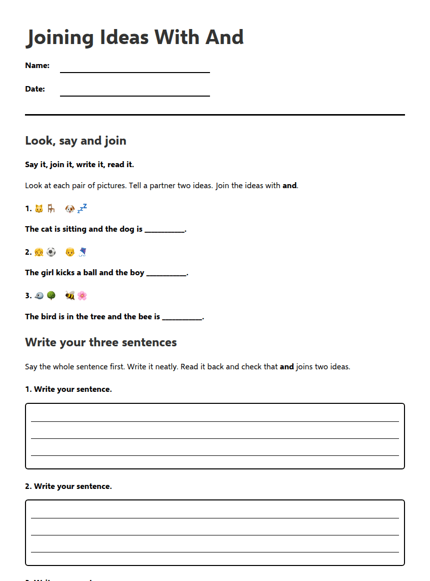 Joining Ideas With And worksheet preview