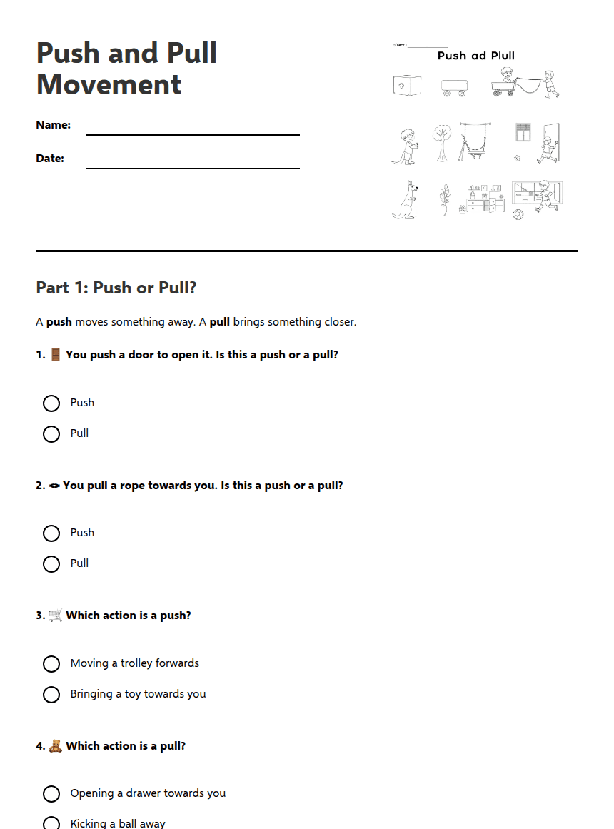 Push and Pull Movement worksheet preview