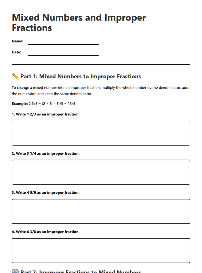 Mixed Numbers and Improper Fractions