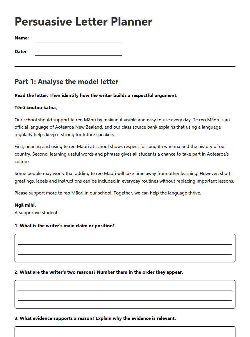 Persuasive Letter Planner worksheet preview