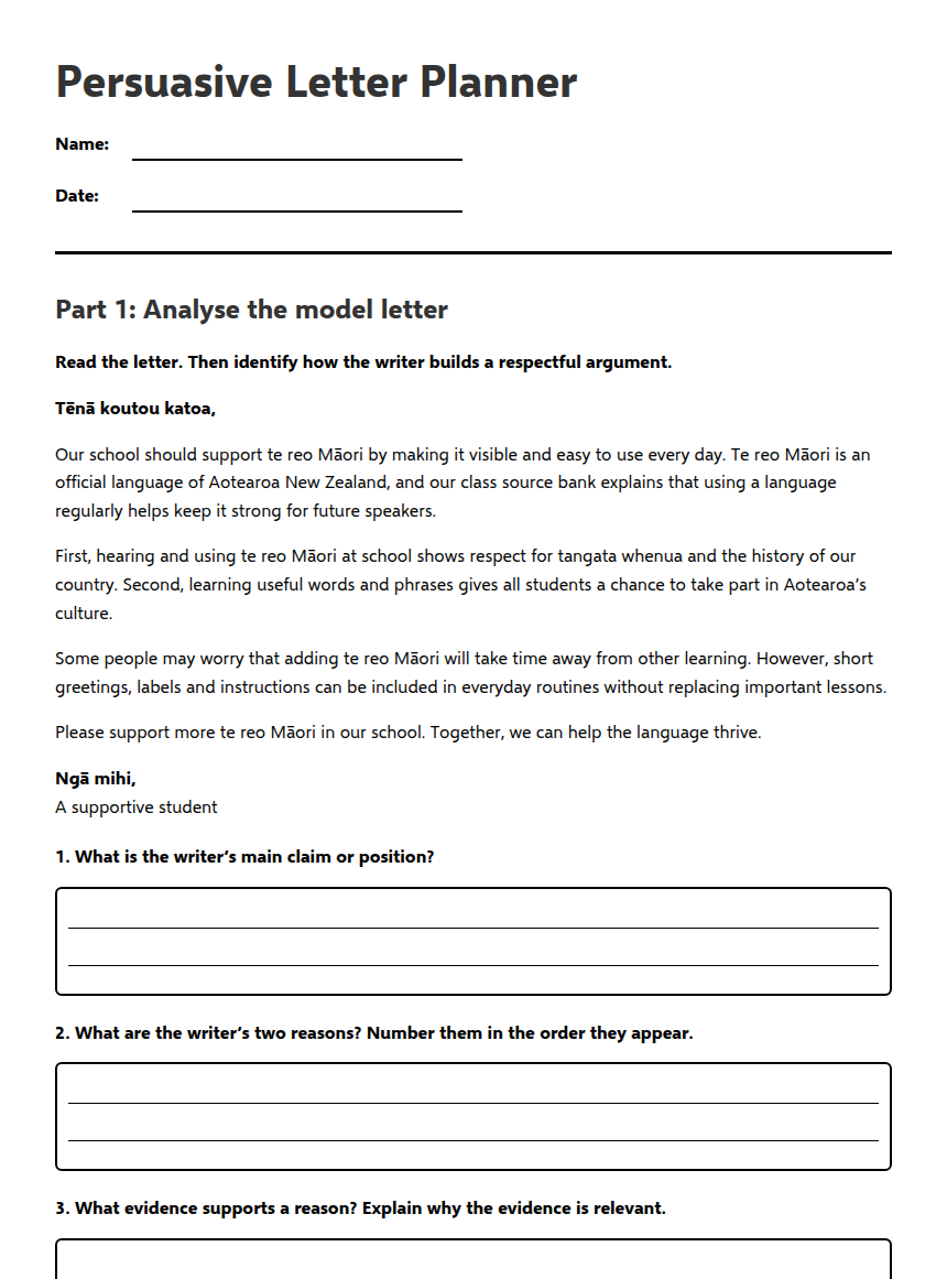Persuasive Letter Planner