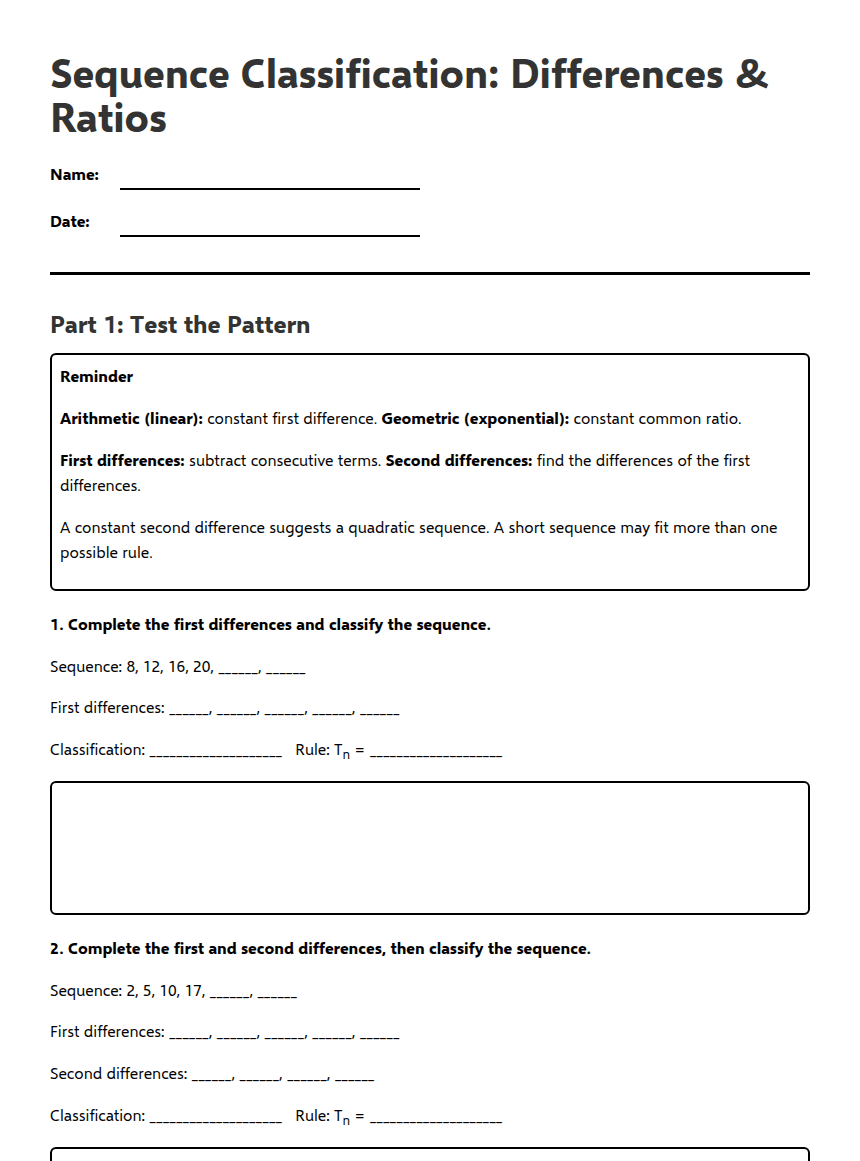 Sequence Classification: Differences & Ratios worksheet preview