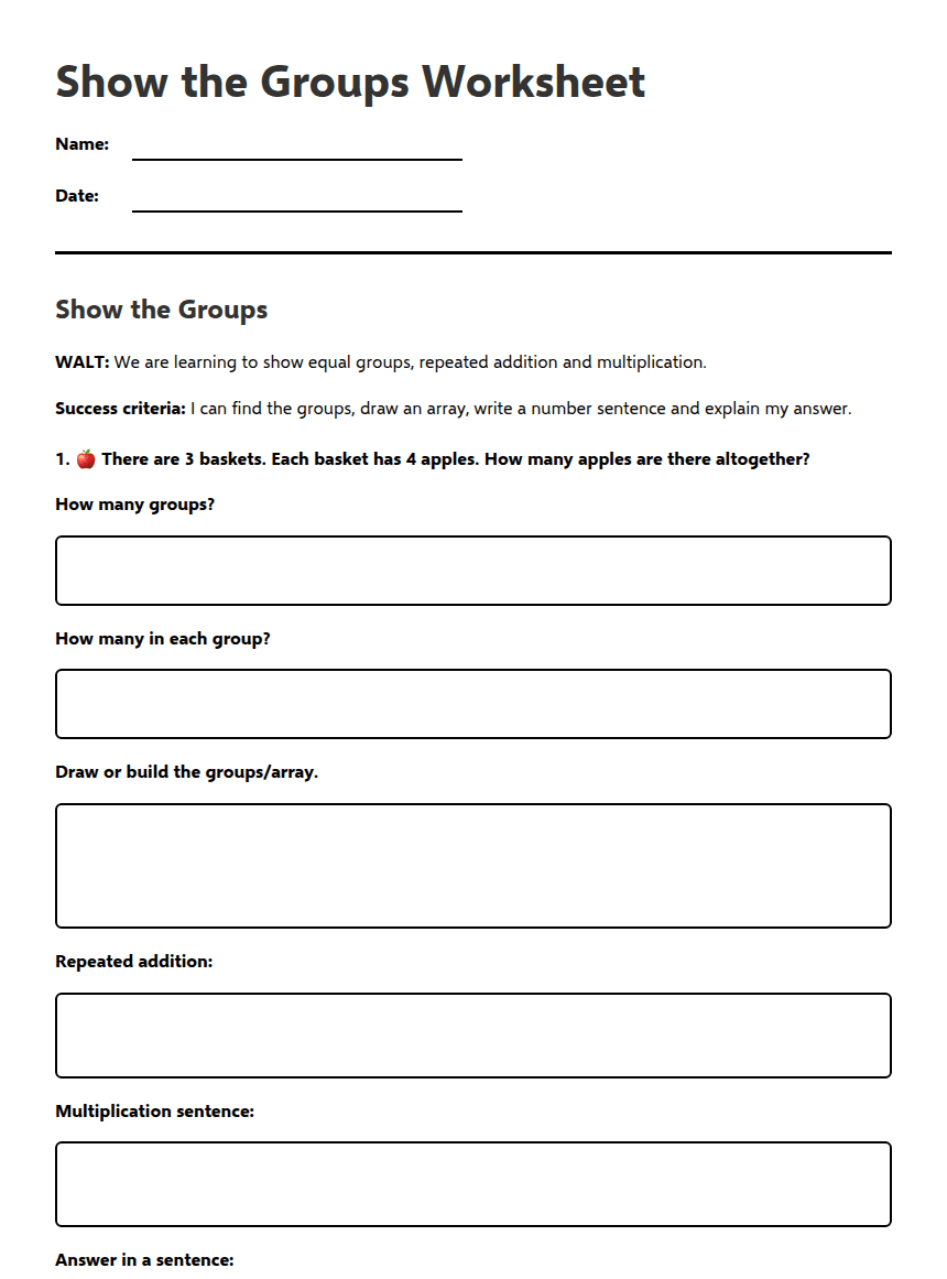 Show the Groups Worksheet worksheet preview