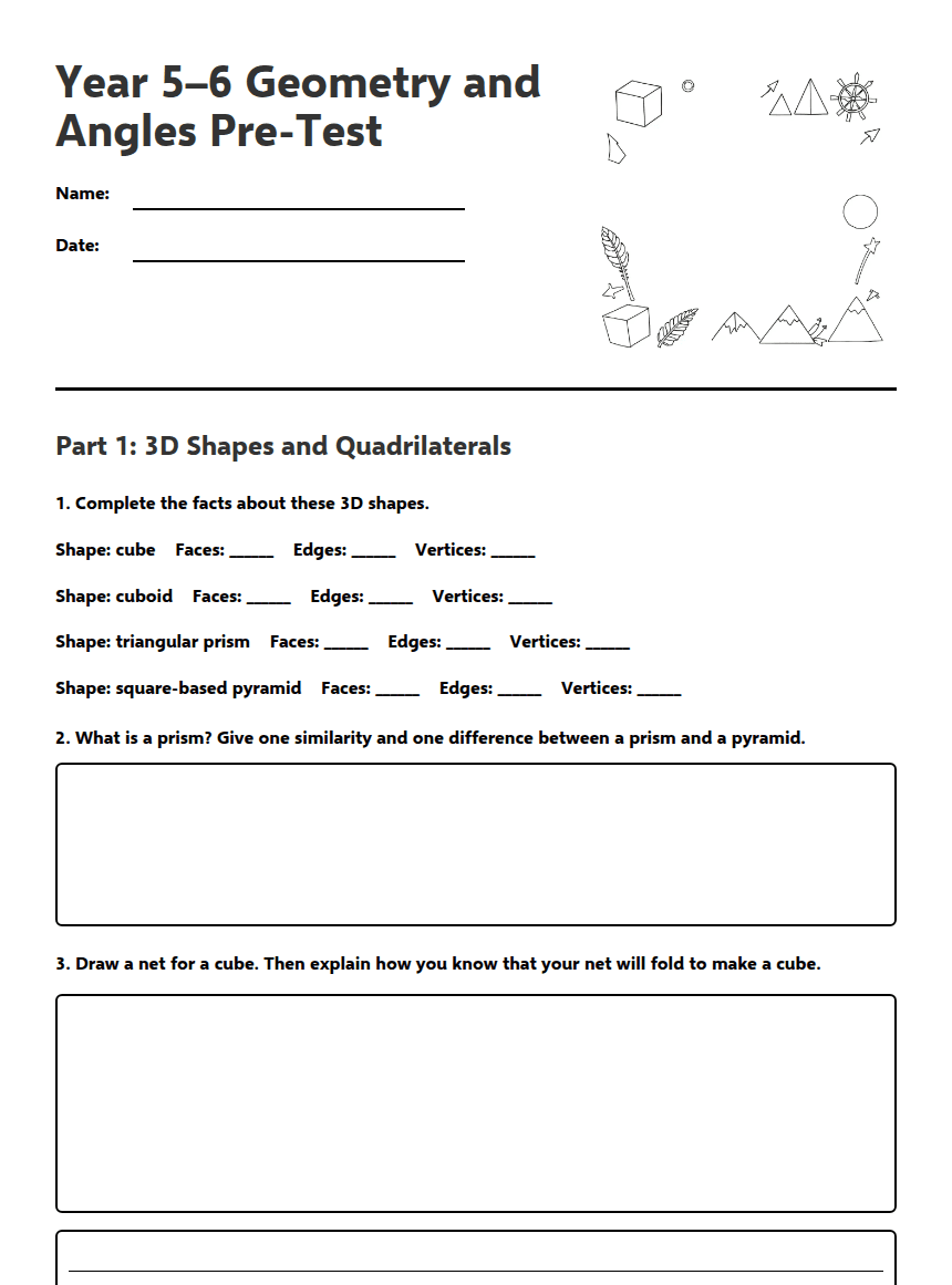Geometry and Angles Pre-Test worksheet preview