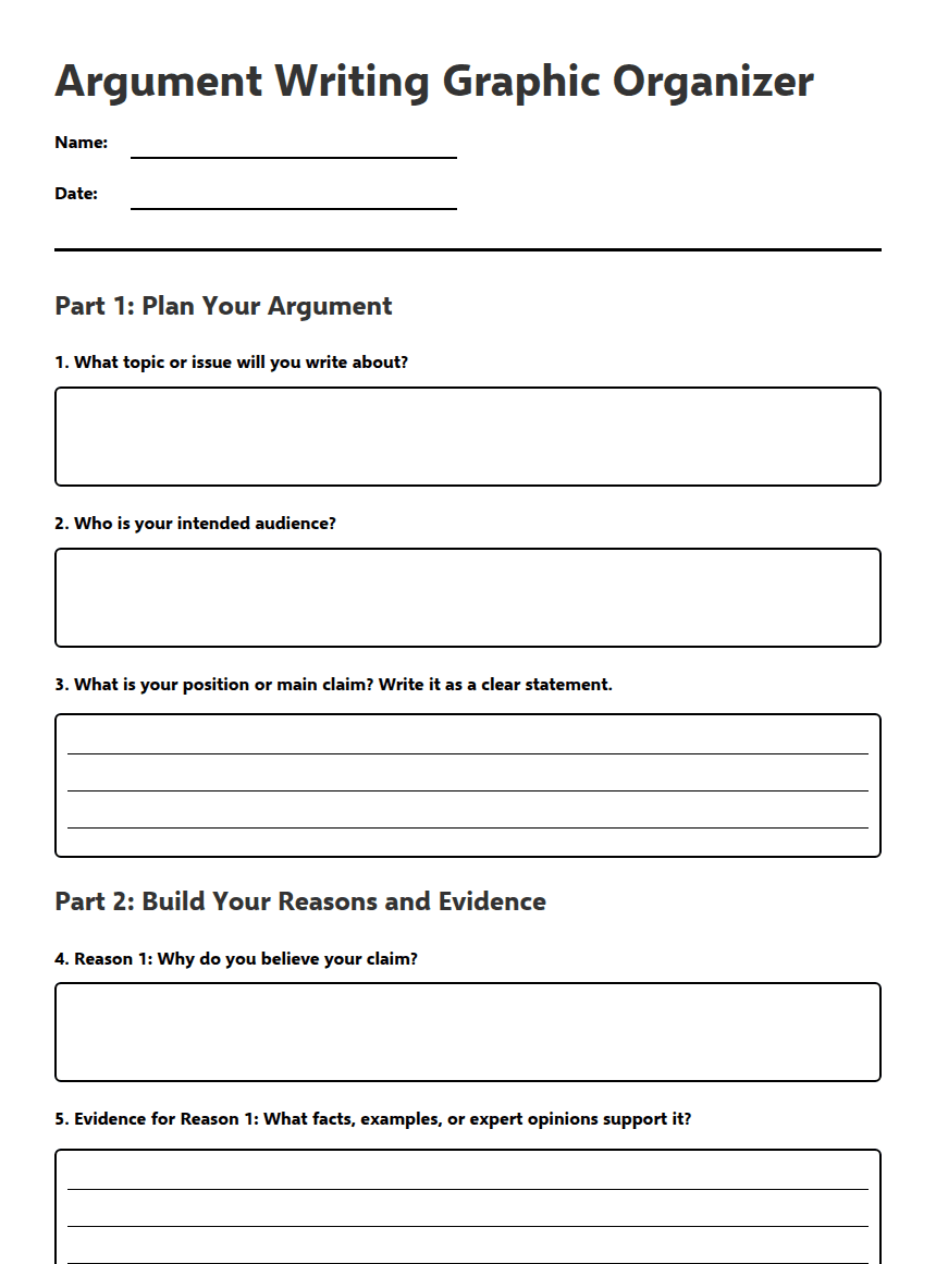 Argument Writing Graphic Organizer worksheet preview