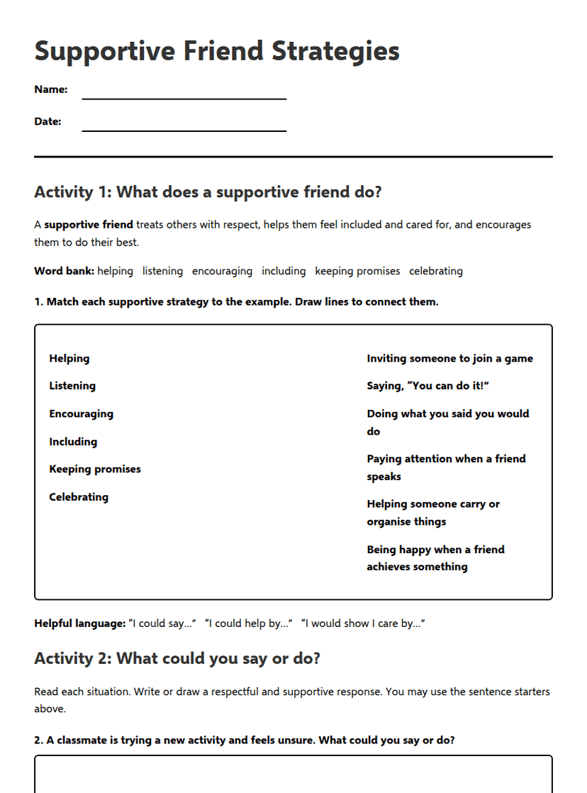 Supportive Friend Action Plan