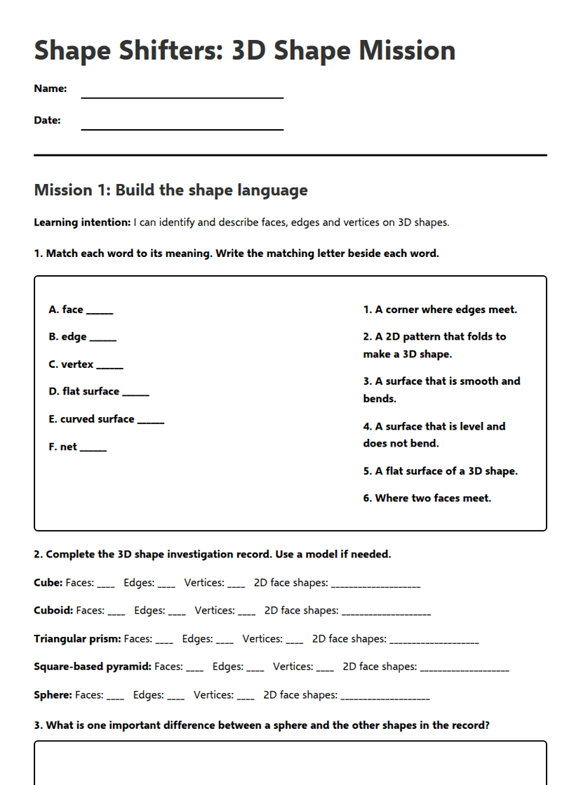 3D Shape Investigation Mission