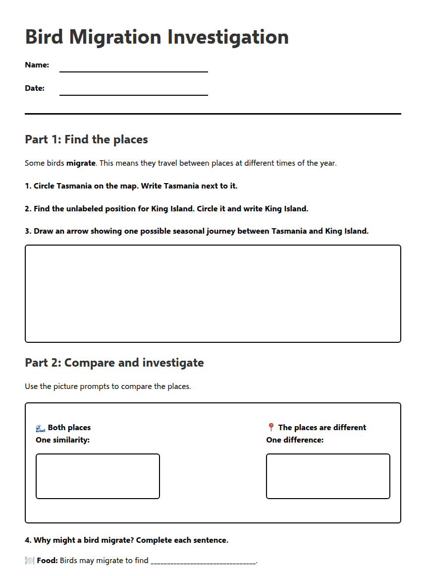 Bird Migration Investigation worksheet preview