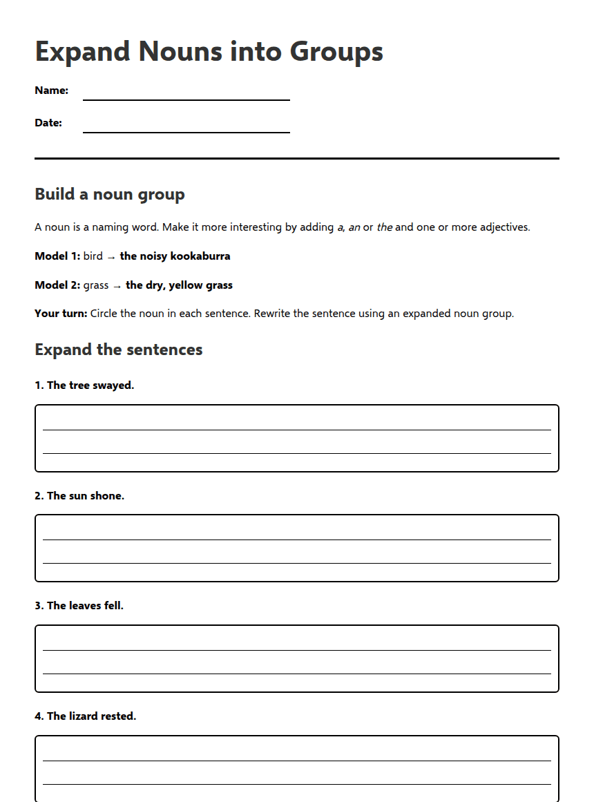 Expand Nouns into Groups worksheet preview