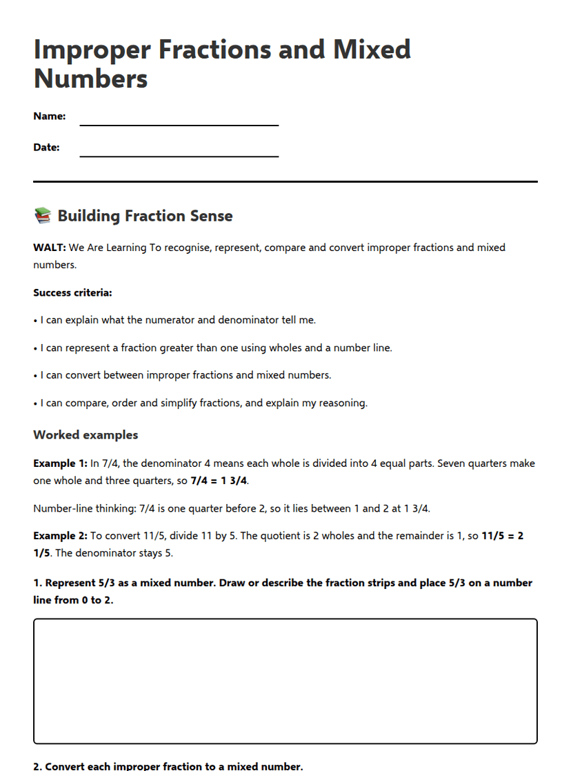 Improper Fractions and Mixed Numbers